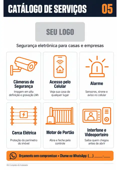 Catálogo de serviços para oferecer
