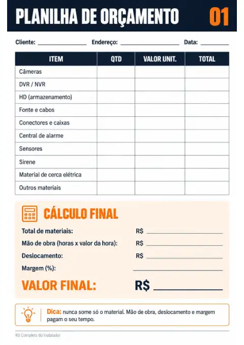 Planilha de orçamento